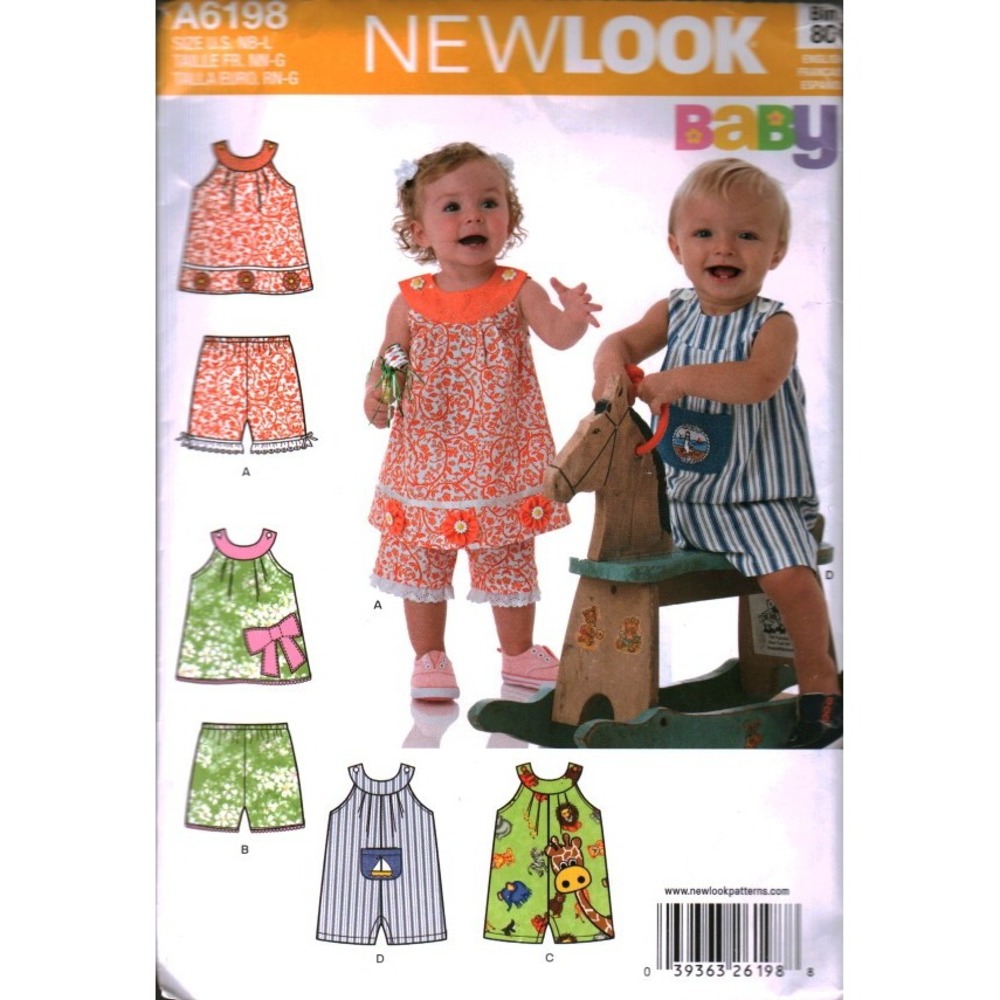 New Look 6198 Baby Sewing Pattern Dress Romper Shorts Top Sizes‎ NB-L cut